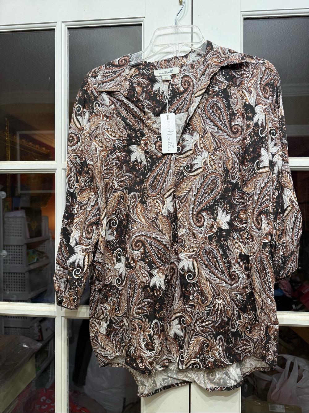 Simply Noelle Brown and Black Paisley Button-Down Top